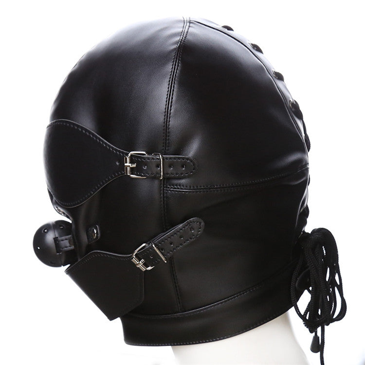 Adjustable PU leather BDSM hood with head and neck straps