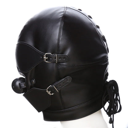 Adjustable PU leather BDSM hood with head and neck straps