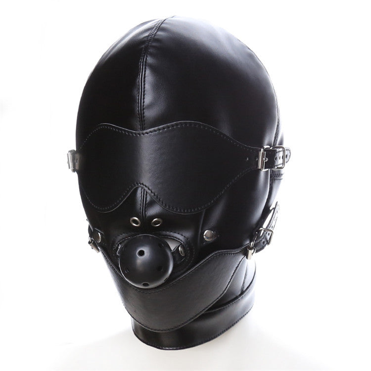 Adjustable PU leather BDSM hood with head and neck straps