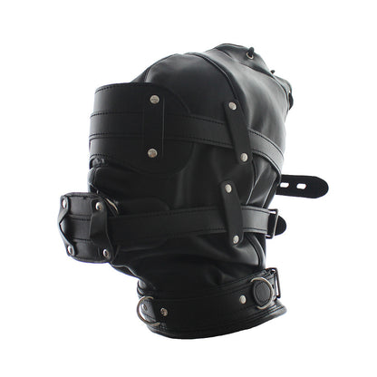 Detachable phallic gag on modular PU leather BDSM hood