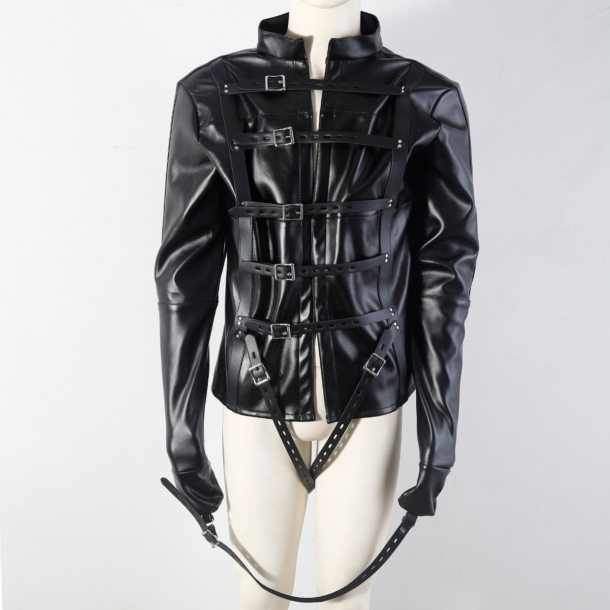Classic PU leather straight jacket harness with buckle straps