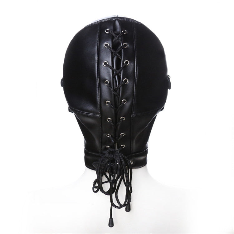 BDSM HOOD WITH BALL GAG – BLACK PU LEATHER