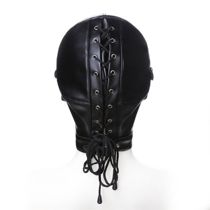 BDSM HOOD WITH BALL GAG – BLACK PU LEATHER