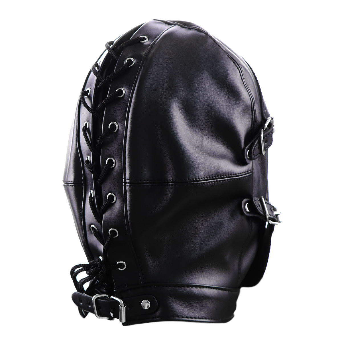 BDSM HOOD WITH BALL GAG – BLACK PU LEATHER