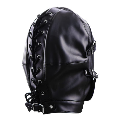BDSM HOOD WITH BALL GAG – BLACK PU LEATHER
