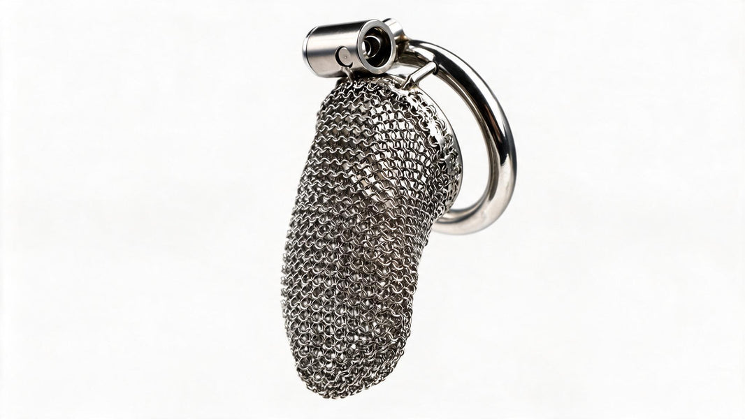 LONG WOVEN STEEL CHAINMAIL CHASTITY CAGE WITH HIDDEN LOCK