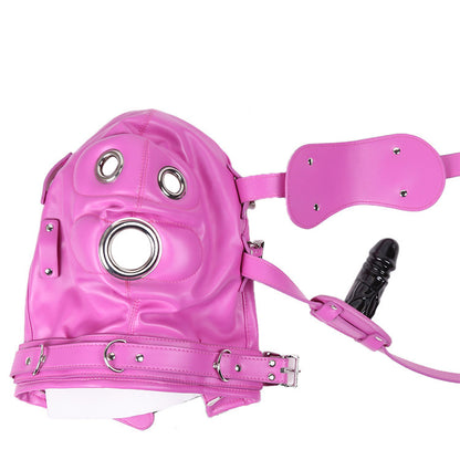 PINK BDSM HOOD WITH PHALLIC GAG
