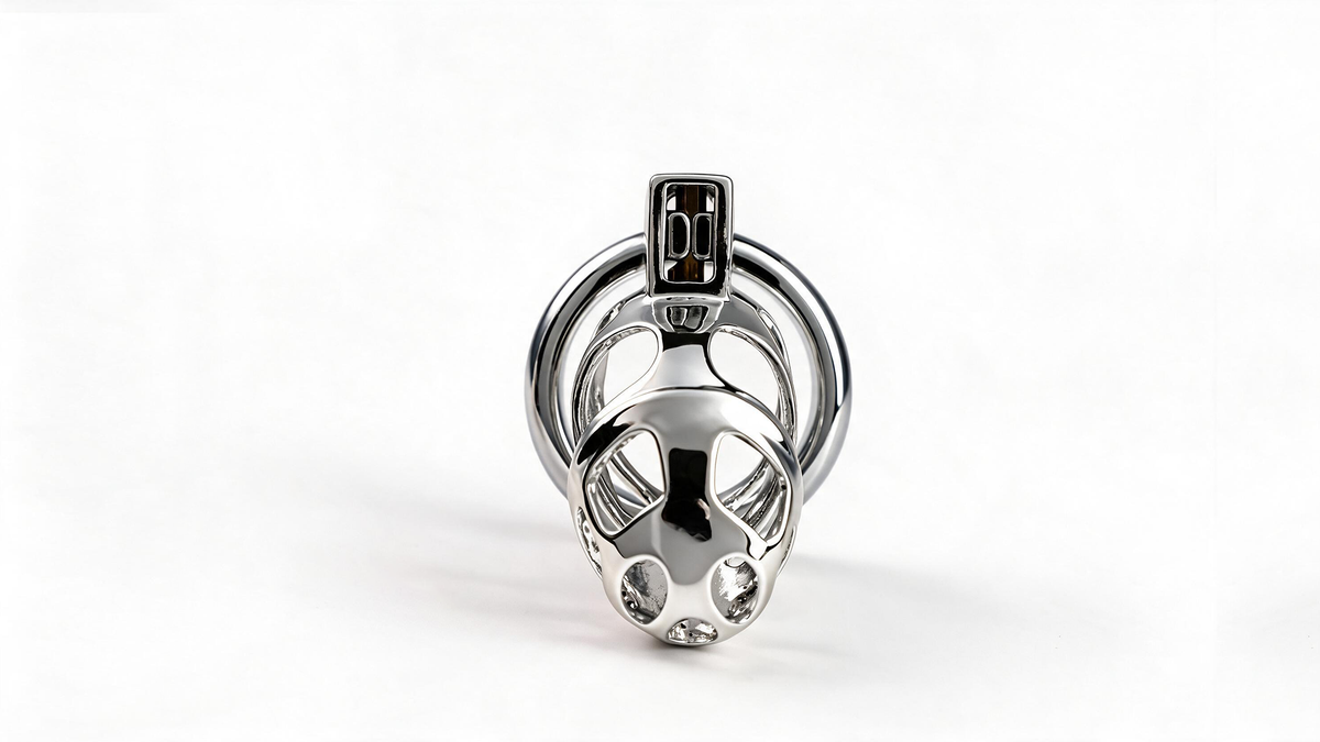 ZINC ALLOY CHASTITY CAGE WITH INTERCHANGEABLE LOCKING RINGS