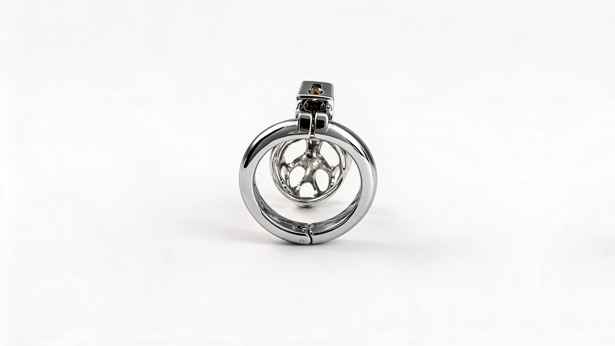 ZINC ALLOY CHASTITY CAGE WITH INTERCHANGEABLE LOCKING RINGS