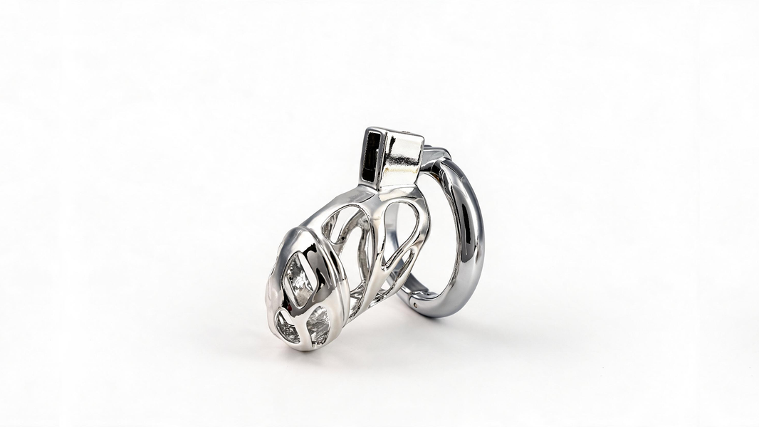 ZINC ALLOY CHASTITY CAGE WITH INTERCHANGEABLE LOCKING RINGS