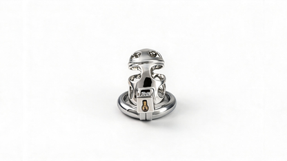 ZINC ALLOY CHASTITY CAGE WITH INTERCHANGEABLE LOCKING RINGS
