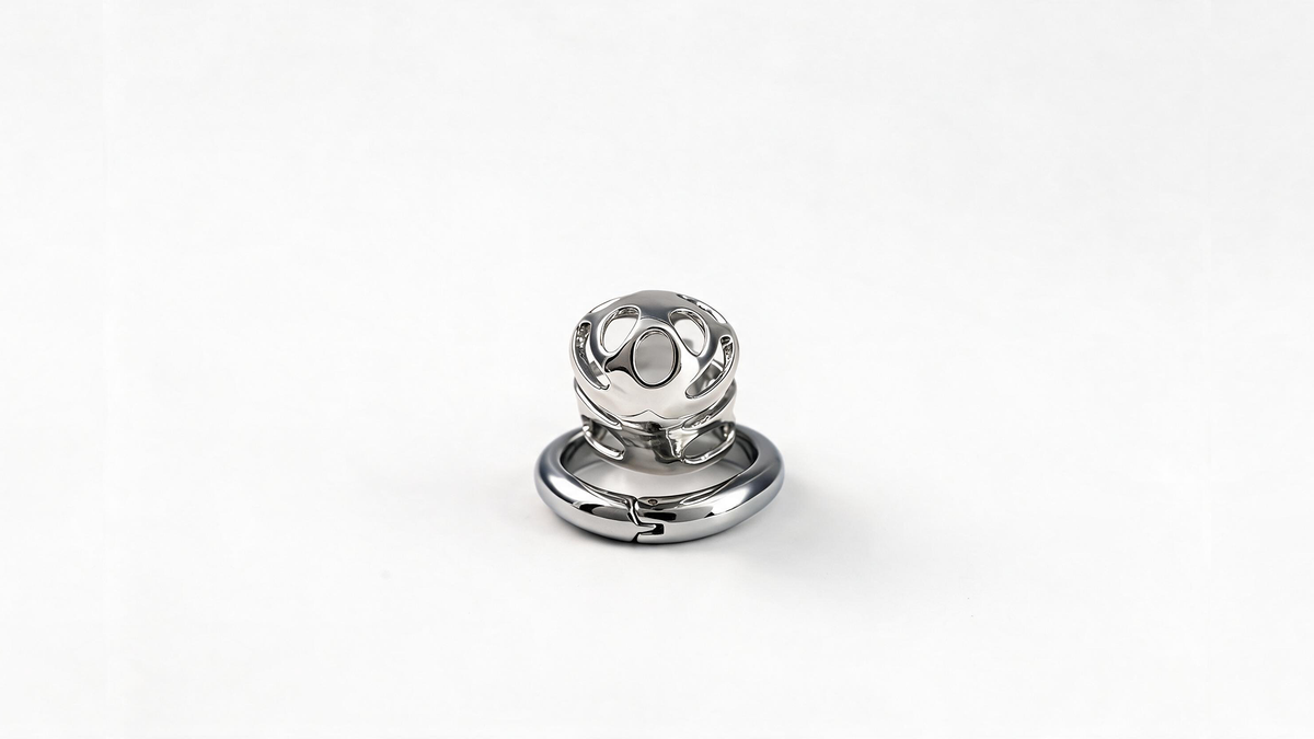 ZINC ALLOY CHASTITY CAGE WITH INTERCHANGEABLE LOCKING RINGS