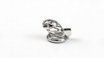 ZINC ALLOY CHASTITY CAGE WITH INTERCHANGEABLE LOCKING RINGS